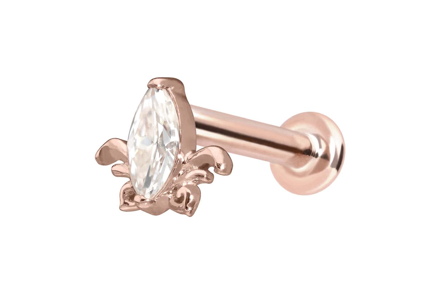 14 Karat Gold Labret Piercing mit Push Fit MOISSANIT-LOTUSBLÜTE